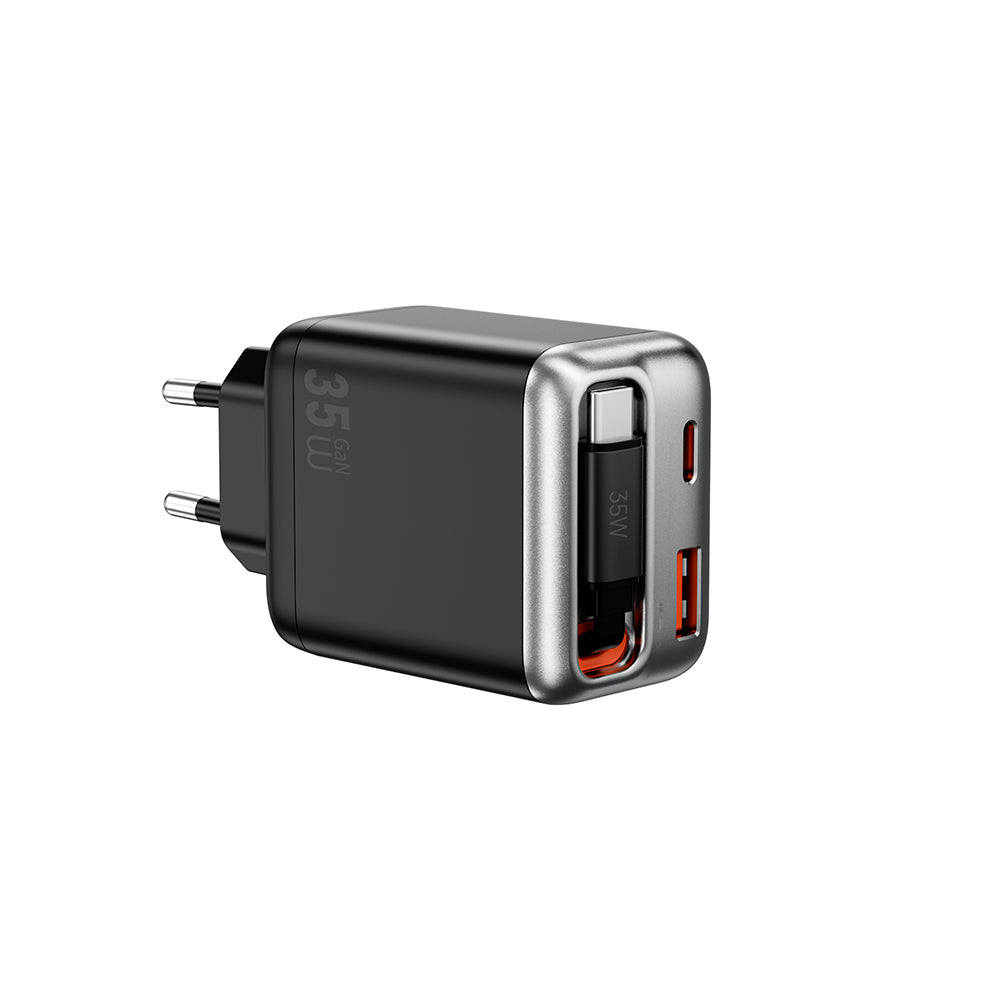 Wiwu Wi-G029 Helix Serisi GaN Teknolojili Hızlı Şarj Başlığı USB-A to Type-C PD 35W Type-C Kablolu Şarj Seti
