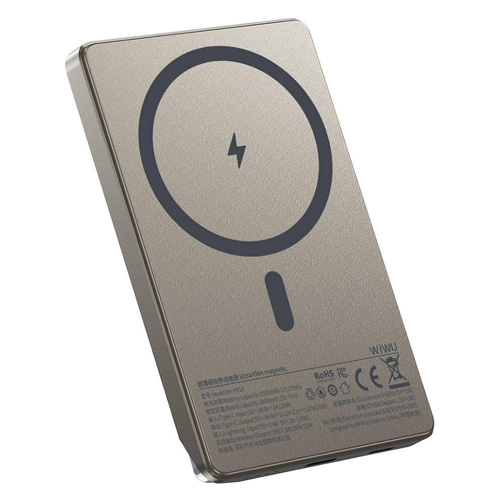 Wiwu Wi-P019 Ultra-Thin Explore Serisi Led Göstergeli Wireless M-safe Powerbank 15W 5000mAh