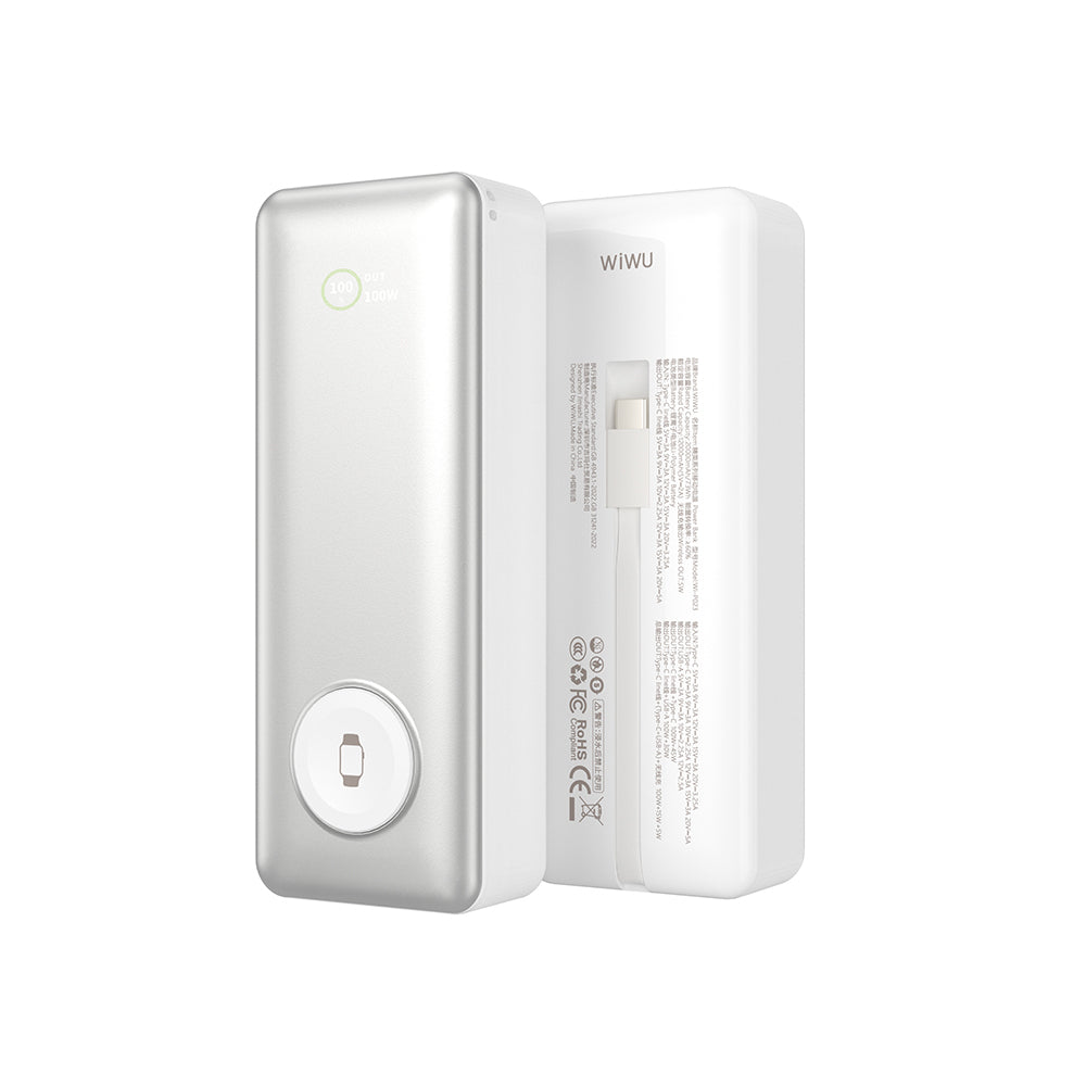 Wiwu Wi-P023 Elite Serisi Dijital LED Göstergeli Akıllı Saat Kablosuz Şarj Özellikli Taşınabilir Powerbank 20000mAh 145W