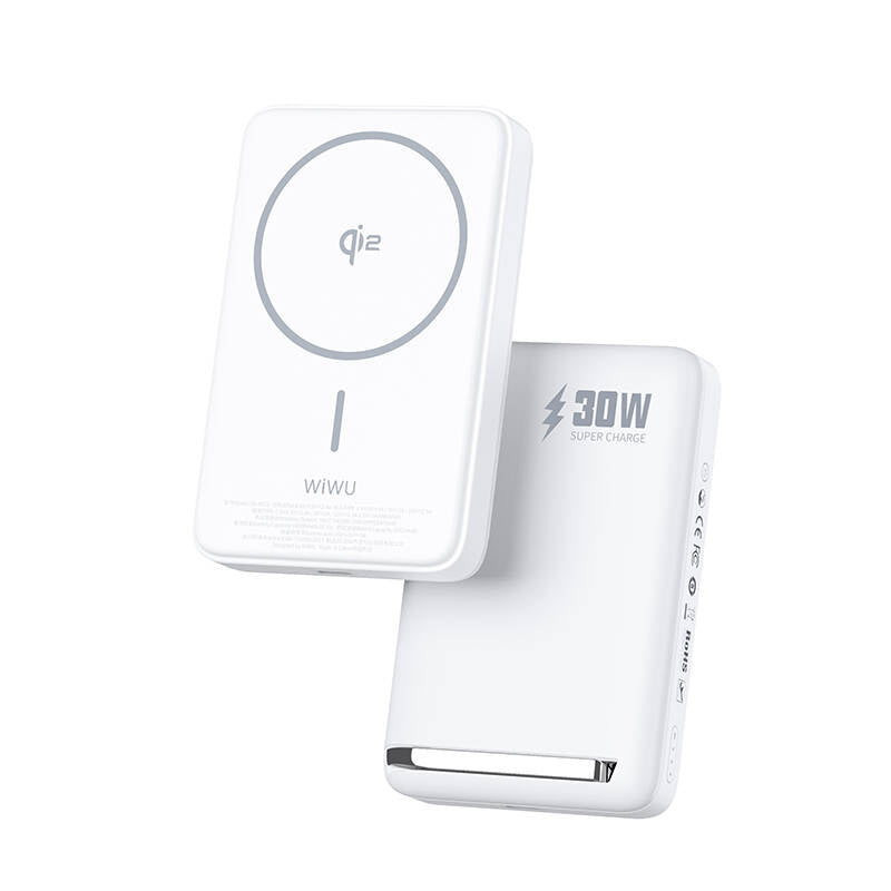Wiwu Wi-P031 Qi2 Şarj Teknolojili LED Işık Göstergeli Standlı 30W Taşınabilir M-safe Wireless Powerbank 10.000mAh