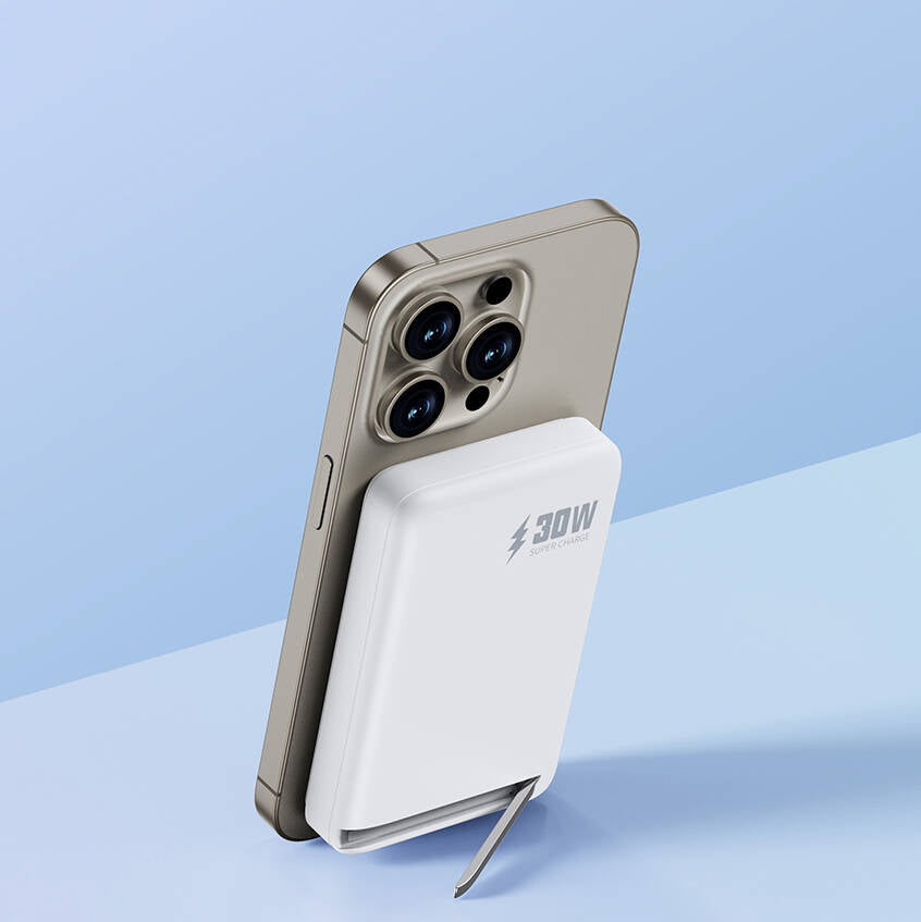 Wiwu Wi-P031 Qi2 Şarj Teknolojili LED Işık Göstergeli Standlı 30W Taşınabilir M-safe Wireless Powerbank 10.000mAh