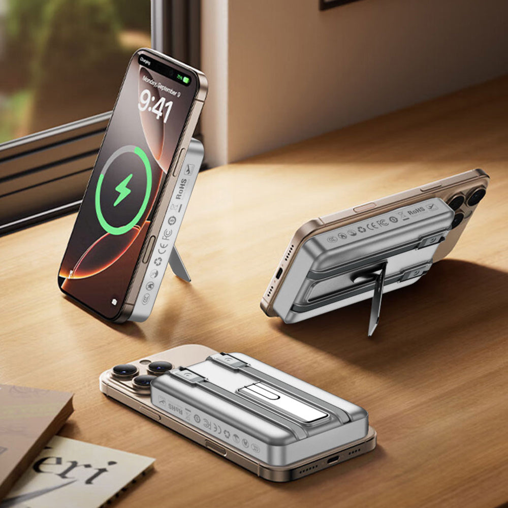 Wiwu Wi-P056 Taşınabilir Wireless Şarj ve PD Hızlı Şarj Özellikli Powerbank 15W 10000mAh