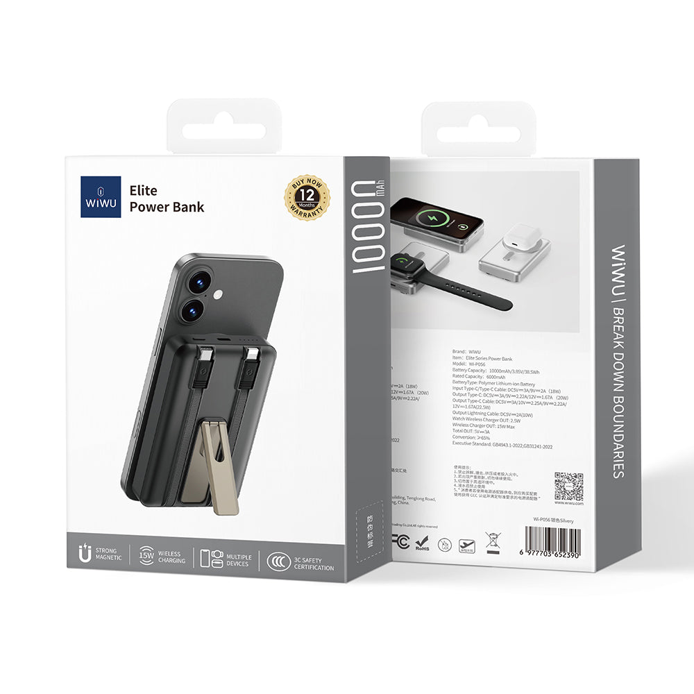 Wiwu Wi-P056 Taşınabilir Wireless Şarj ve PD Hızlı Şarj Özellikli Powerbank 15W 10000mAh
