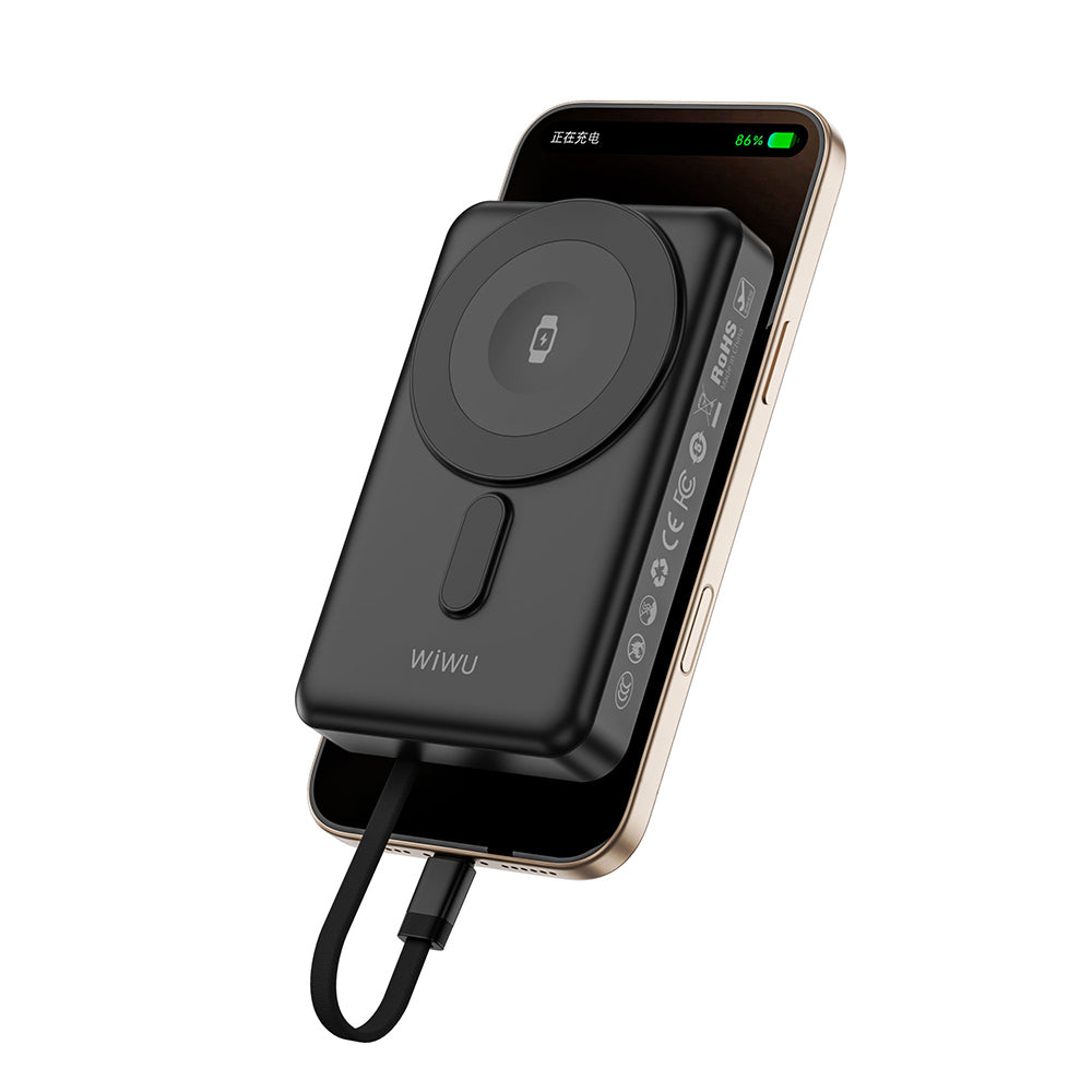 Wiwu Wi-P056 Taşınabilir Wireless Şarj ve PD Hızlı Şarj Özellikli Powerbank 15W 10000mAh