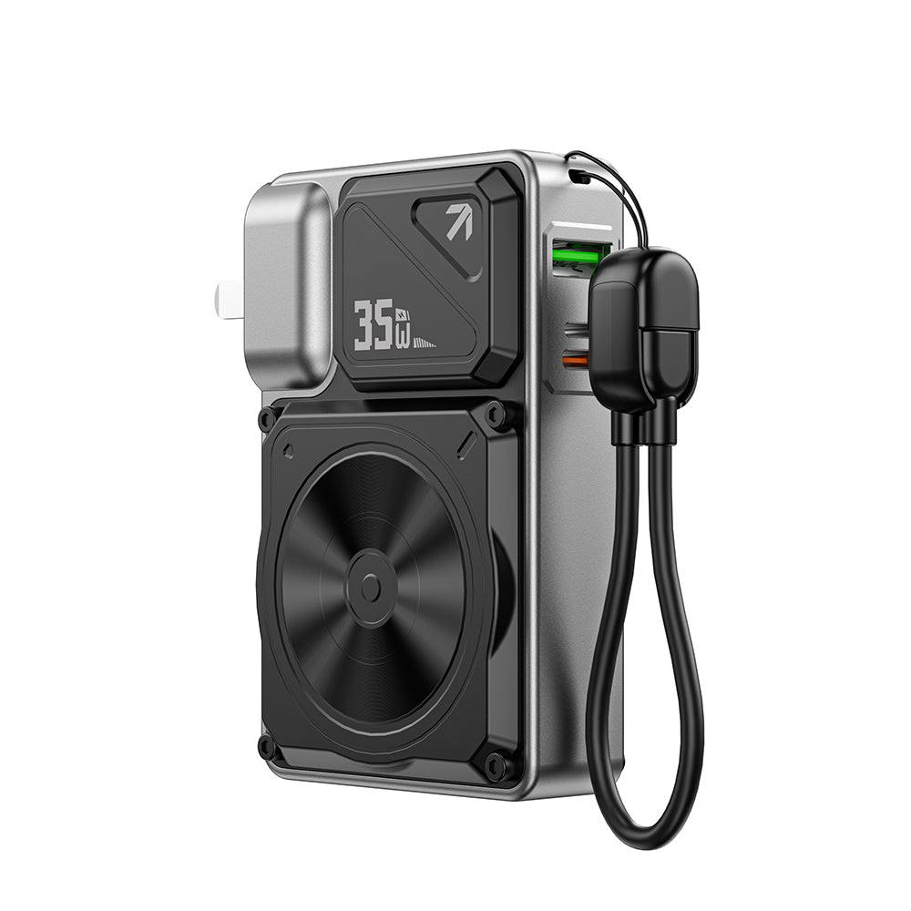 Wiwu Wi-P057 Knight Serisi Taşınabilir Wireless Type-C ve Lightning Kablolu Standlı PD Powerbank 35W 10000mAh