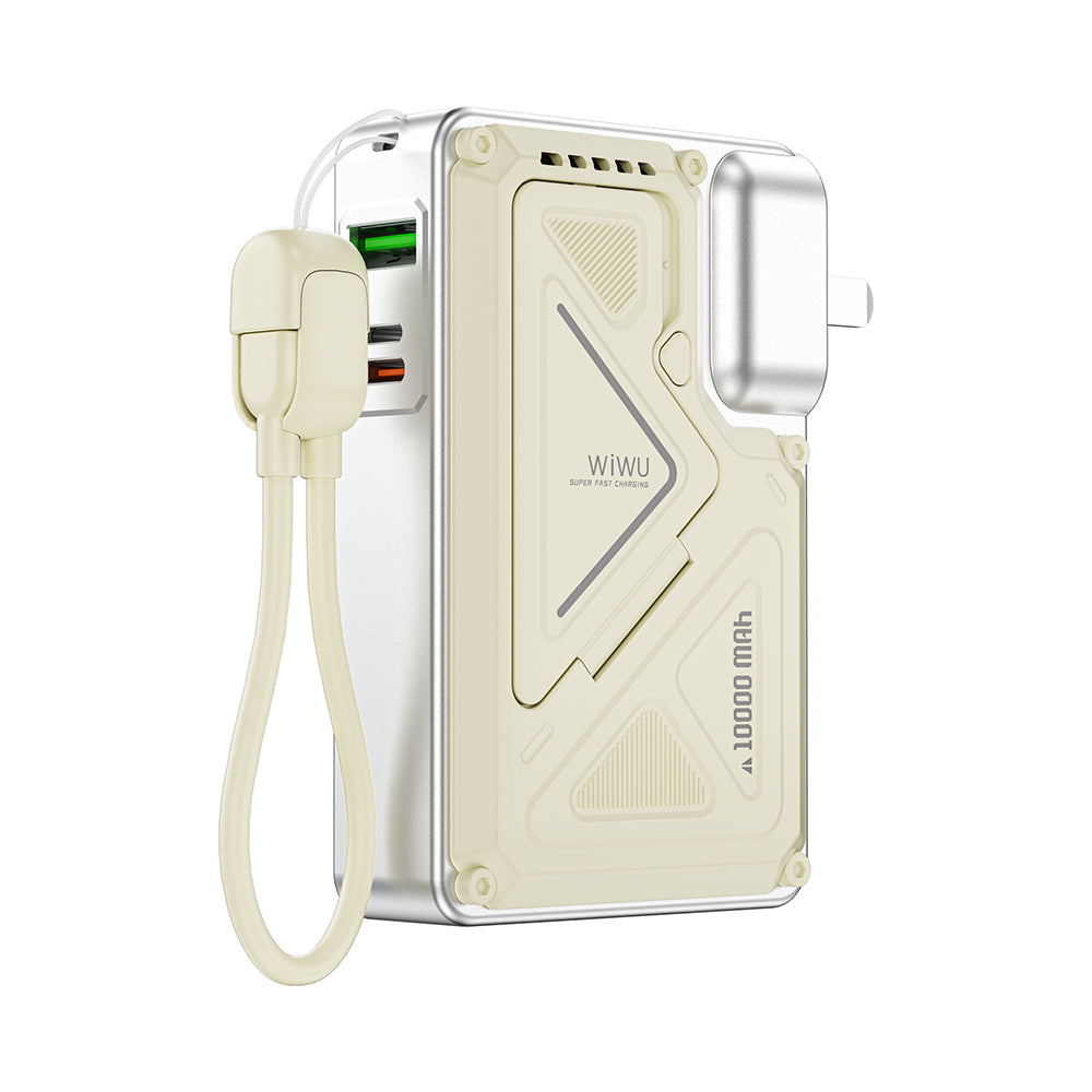 Wiwu Wi-P057 Knight Serisi Taşınabilir Wireless Type-C ve Lightning Kablolu Standlı PD Powerbank 35W 10000mAh