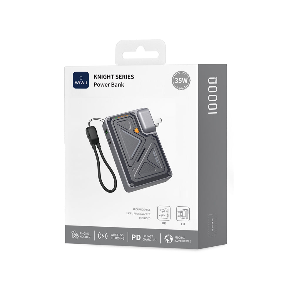 Wiwu Wi-P057 Knight Serisi Taşınabilir Wireless Type-C ve Lightning Kablolu Standlı PD Powerbank 35W 10000mAh