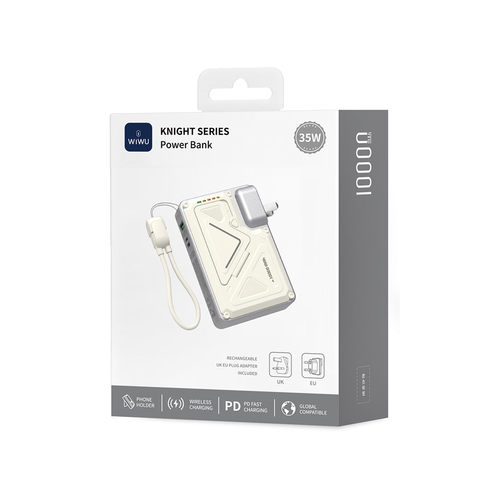 Wiwu Wi-P057 Knight Serisi Taşınabilir Wireless Type-C ve Lightning Kablolu Standlı PD Powerbank 35W 10000mAh