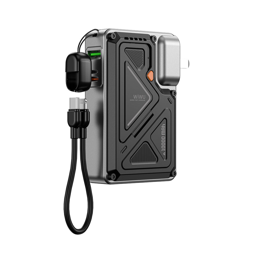 Wiwu Wi-P057 Knight Serisi Taşınabilir Wireless Type-C ve Lightning Kablolu Standlı PD Powerbank 35W 10000mAh