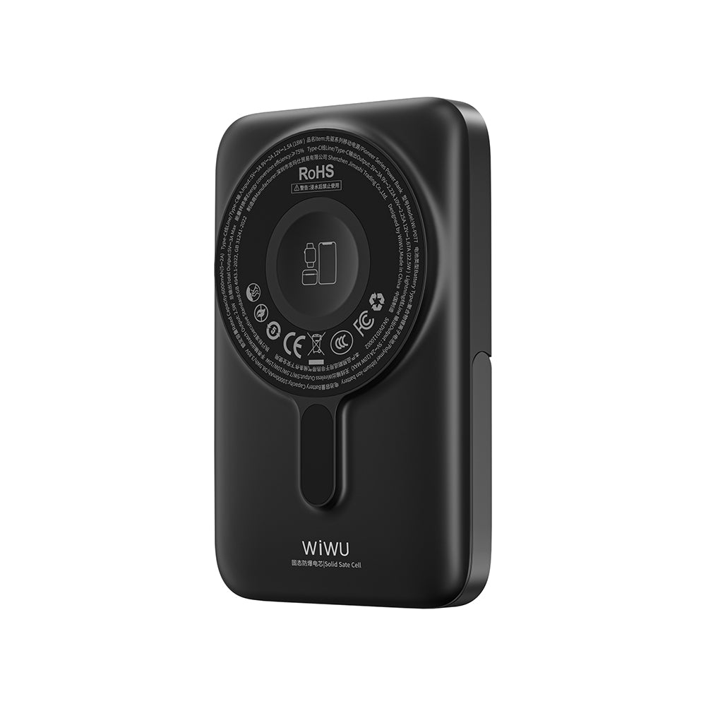 Wiwu Wi-P077 Pionner Serisi Taşınabilir Wireless Şarj ve PD 20W Hızlı Şarj Özellikli Standlı Powerbank 15W 10000mAh