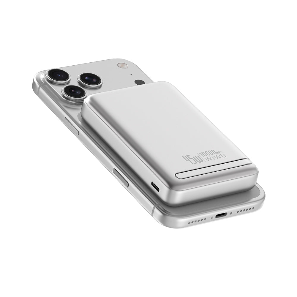 Wiwu Wi-P090 Mag Pro Serisi Qi2 Şarj Teknolojili Standlı 45W Taşınabilir M-safe Wireless Powerbank 10.000mAh