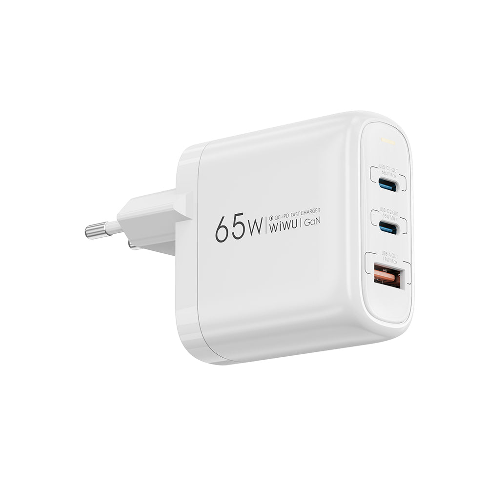 Wiwu Wi-U024 EU Serisi Dual Type-C PD & USB-A GaN Teknolojili Hızlı Şarj Başlığı 65W