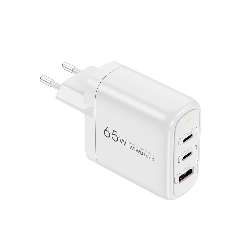 Wiwu Wi-U024 EU Serisi Dual Type-C PD & USB-A GaN Teknolojili Hızlı Şarj Başlığı 65W