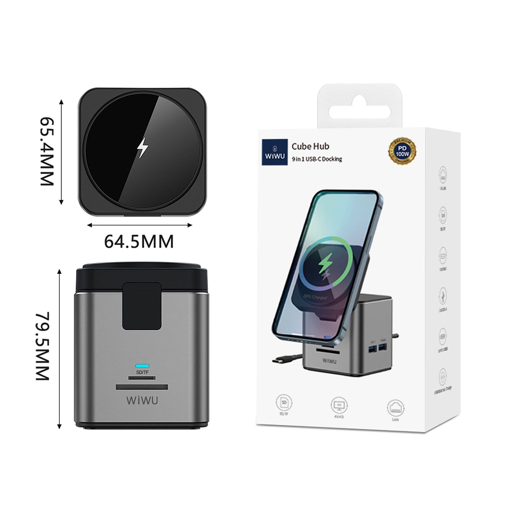 Wiwu Wi-W025 9in1 M-safe Şarj Özellikli Type-C Hub PD 100W USB 3.0 SD/TF HDMI RJ45