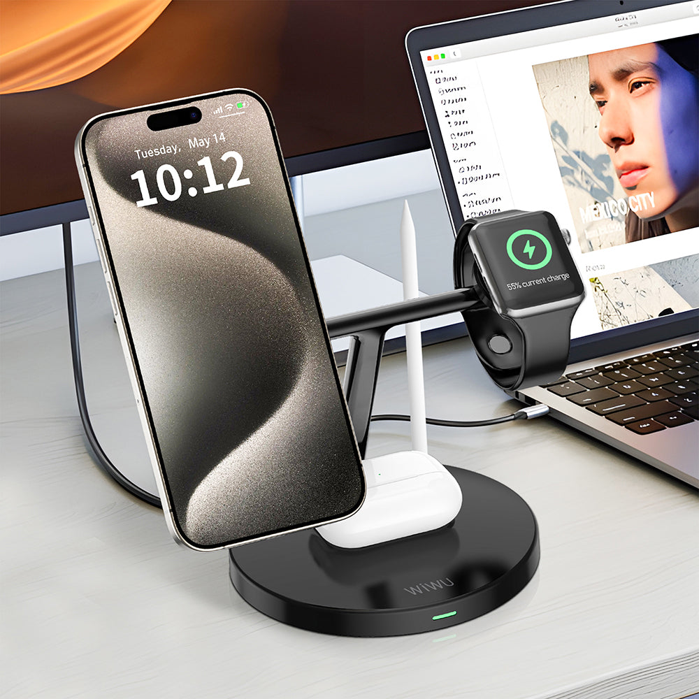 Wiwu Wi-W032 4 in 1 Magnetik Hızlı Şarj Özellikli Kablosuz Şarj Standı 15W