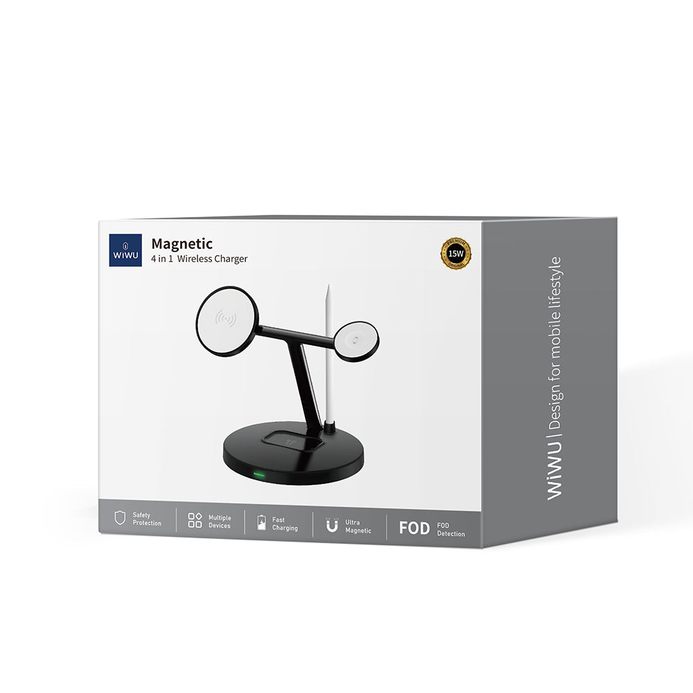 Wiwu Wi-W032 4 in 1 Magnetik Hızlı Şarj Özellikli Kablosuz Şarj Standı 15W