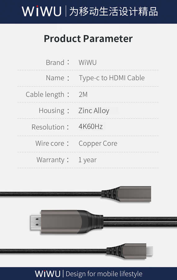 Wiwu X10 Type-C to HDMI Kablo