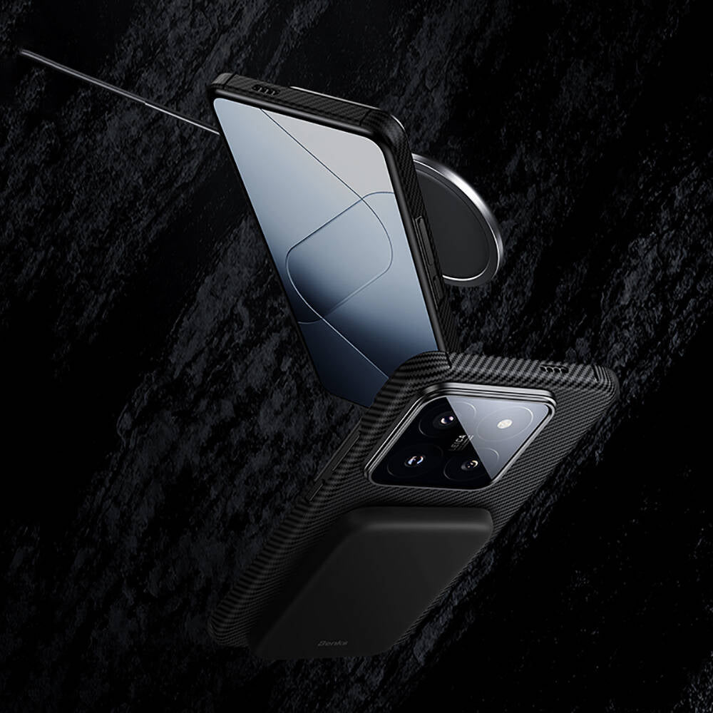 Xiaomi Mi 14 Kılıf M-safe Özellikli Karbon Fiber Benks Essential ArmorAir 600D Kevlar Kılıf