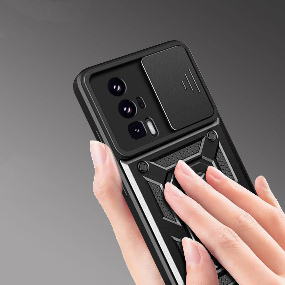 Xiaomi Poco F5 Pro Kılıf Magnetik Standlı Kamera Korumalı Zore Sürgülü Vega Kılıf