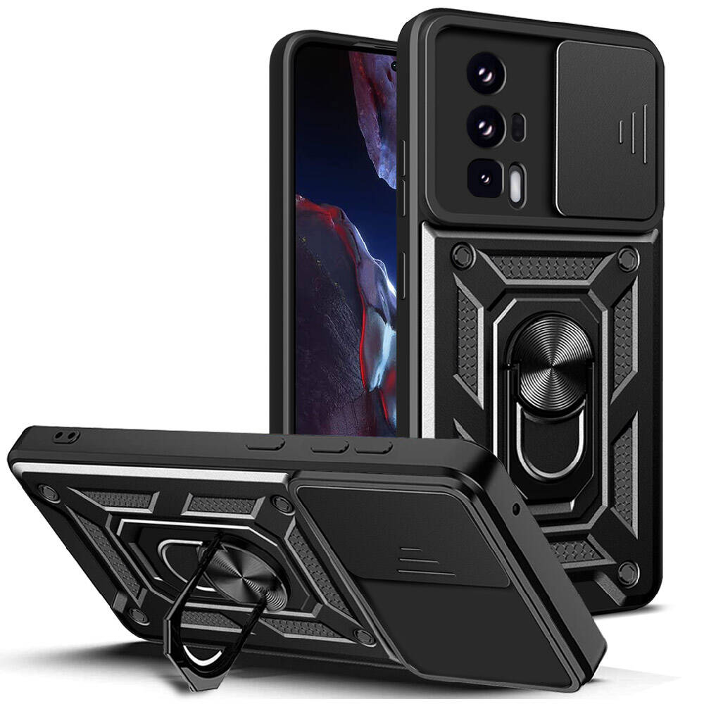 Xiaomi Poco F5 Pro Kılıf Magnetik Standlı Kamera Korumalı Zore Sürgülü Vega Kılıf