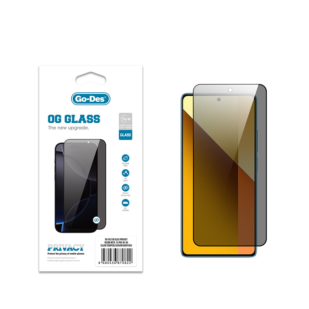 Xiaomi Redmi Note 13 Pro 5G Go Des OG Glass Privacy Antistatik Temperli Cam Ekran Koruyucu