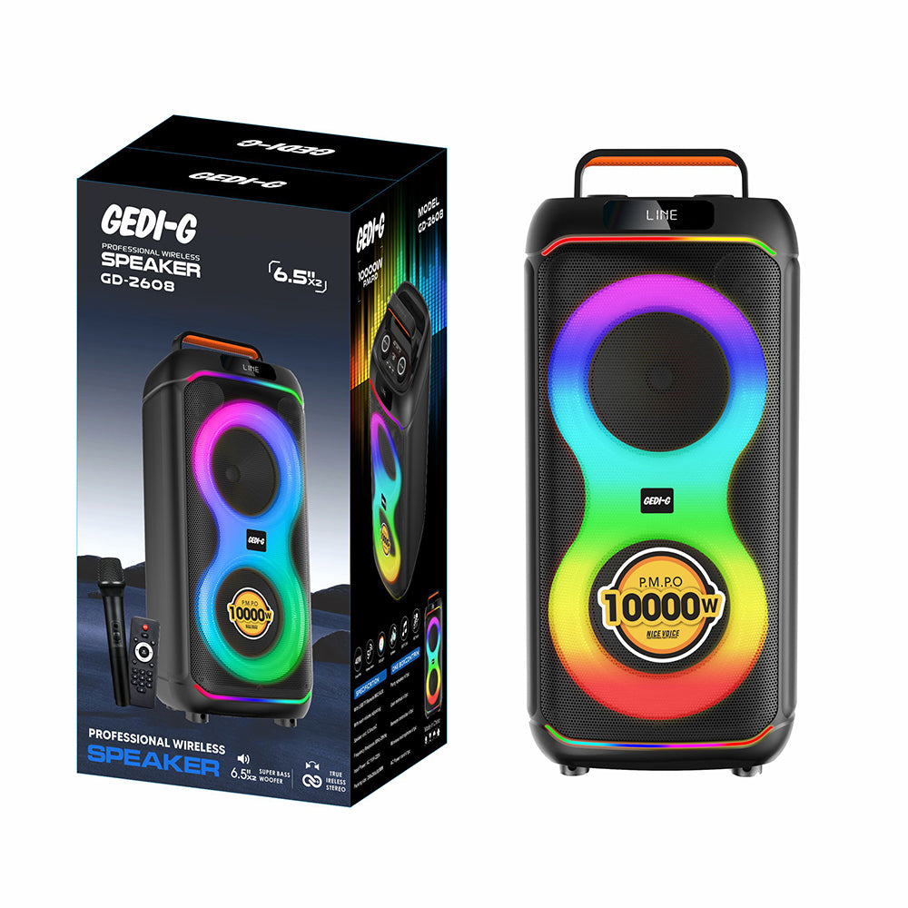 Zore GD-2608 Dijital LED Göstergeli FM Radyolu Mikrofonlu RGB TWS Çift 6.5 inç Stereo Bass Kablosuz Karaoke Hoparlör