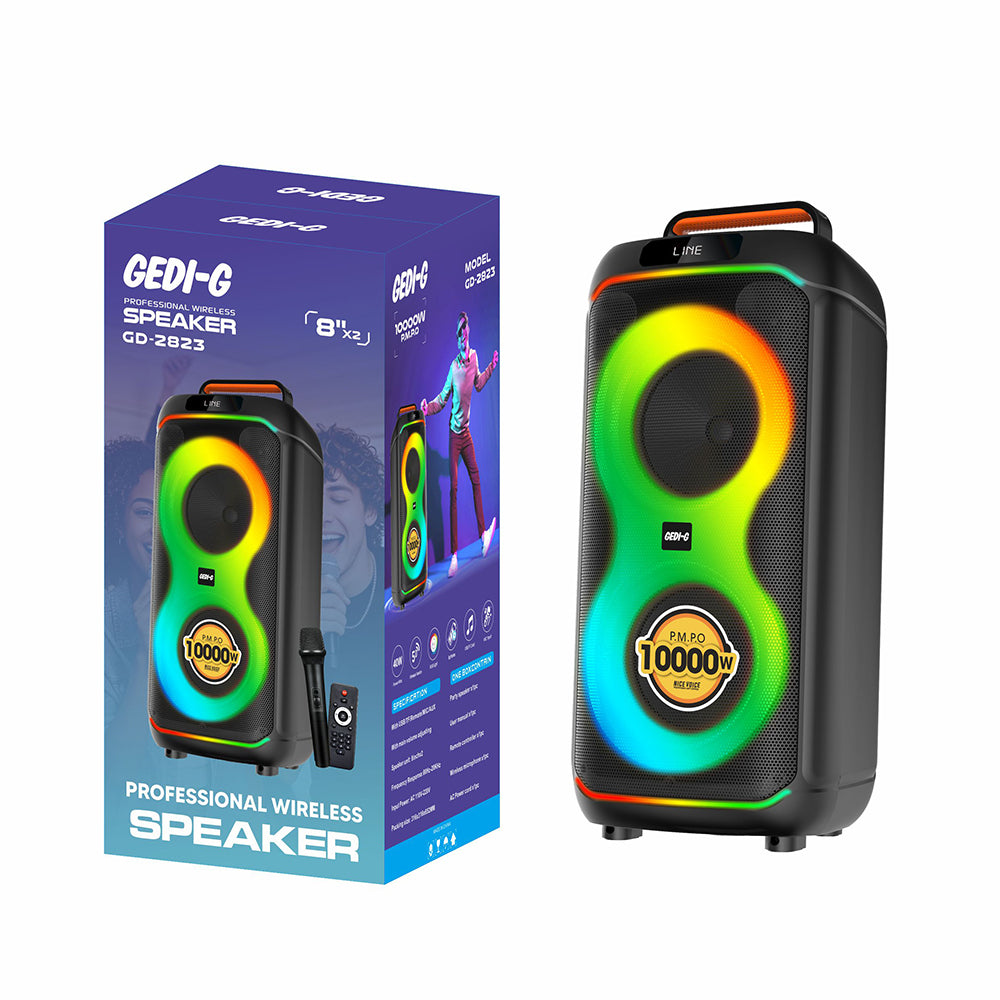 Zore GD-2823 Dijital LED Göstergeli FM Radyolu Mikrofonlu RGB TWS Çift 8 inç Stereo Bass Kablosuz Karaoke Hoparlör