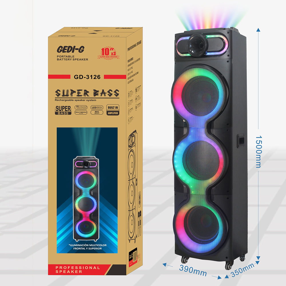 Zore GD-3126 Dijital LED Göstergeli Mikrofonlu RGB TWS Üçlü 10 inç Stereo Bass Kablosuz Karaoke Hoparlör