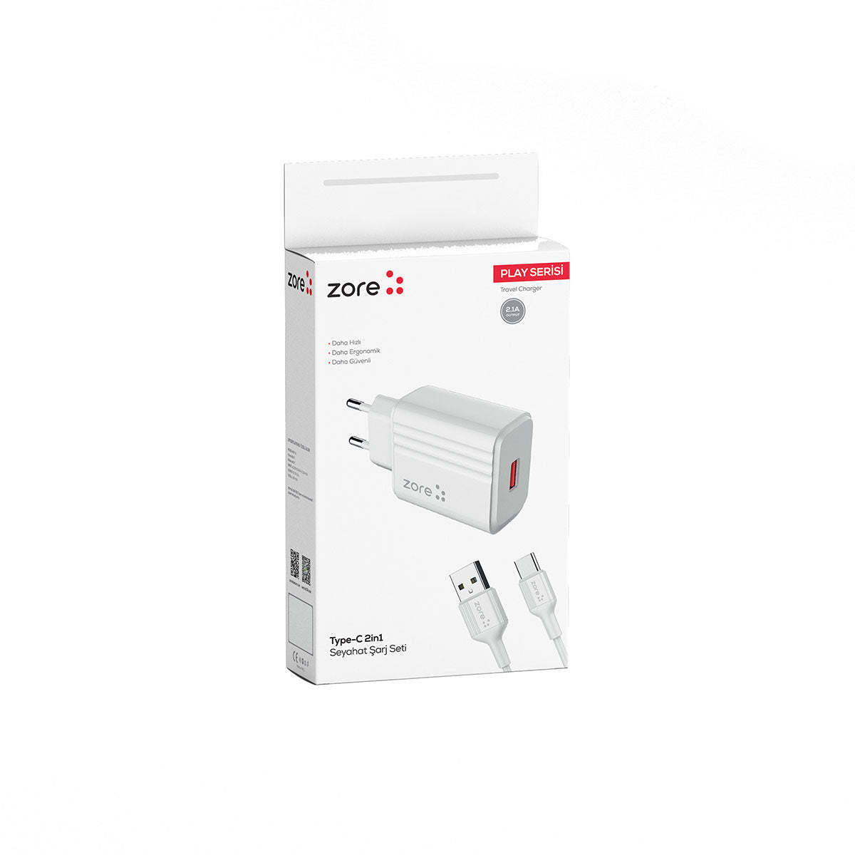 Zore Play Serisi PL1 Type-C 2in1 Seyahat Şarj Aleti 12W