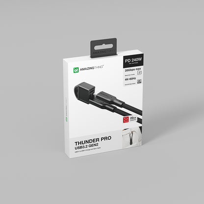 Amazingthing Thunder Pro USB3.2 Gen2 PD3.1 Port Korumalı Type-C to Type-C Kablo 20cm 240W 4K@60Hz