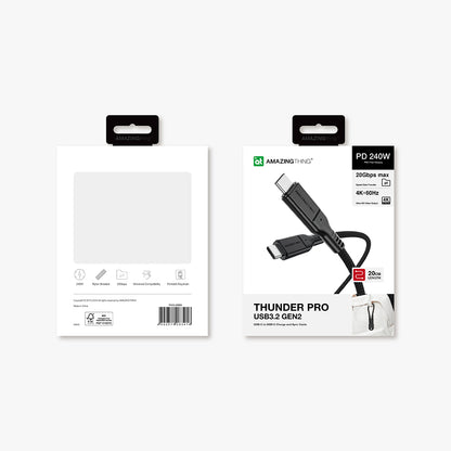 Amazingthing Thunder Pro USB3.2 Gen2 PD3.1 Port Korumalı Type-C to Type-C Kablo 20cm 240W 4K@60Hz