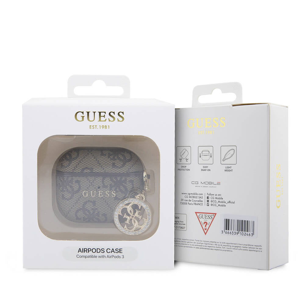 Airpods 3.Nesil Kılıf Guess Orijinal Lisanslı PU Deri 4G Desenli 4G Charm Kılıf