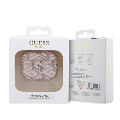Airpods 3. Nesil Kılıf Guess Orijinal Lisanslı G Cube Desenli 4G Süs Zincirli Kılıf