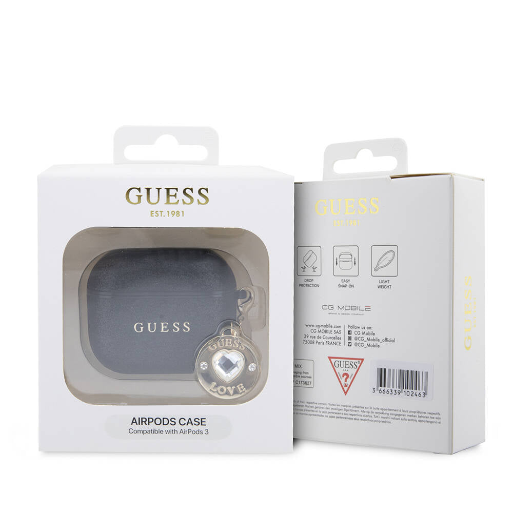 Airpods 3. Nesil Kılıf Guess Orijinal Lisanslı Glitter Elmas Kalp Süs Zincirli Kılıf