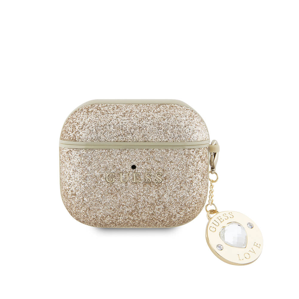 Airpods 3. Nesil Kılıf Guess Orijinal Lisanslı Glitter Elmas Kalp Süs Zincirli Kılıf