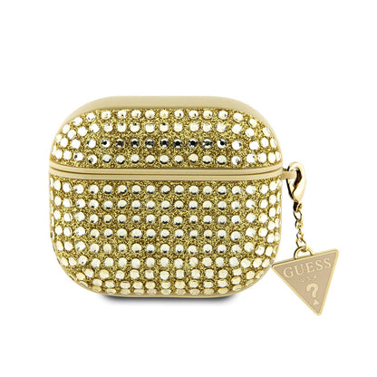 Airpods 3. Nesil Kılıf Guess Orijinal Lisanslı Parıltılı Taş Kaplamalı Üçgen Logo Süs Zincirli Kılıf