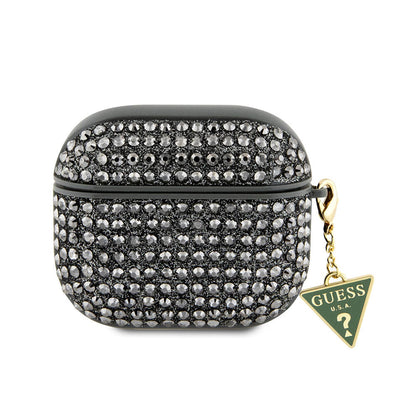 Airpods 3. Nesil Kılıf Guess Orijinal Lisanslı Parıltılı Taş Kaplamalı Üçgen Logo Süs Zincirli Kılıf