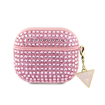 Airpods 3. Nesil Kılıf Guess Orijinal Lisanslı Parıltılı Taş Kaplamalı Üçgen Logo Süs Zincirli Kılıf