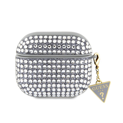 Airpods 3. Nesil Kılıf Guess Orijinal Lisanslı Parıltılı Taş Kaplamalı Üçgen Logo Süs Zincirli Kılıf