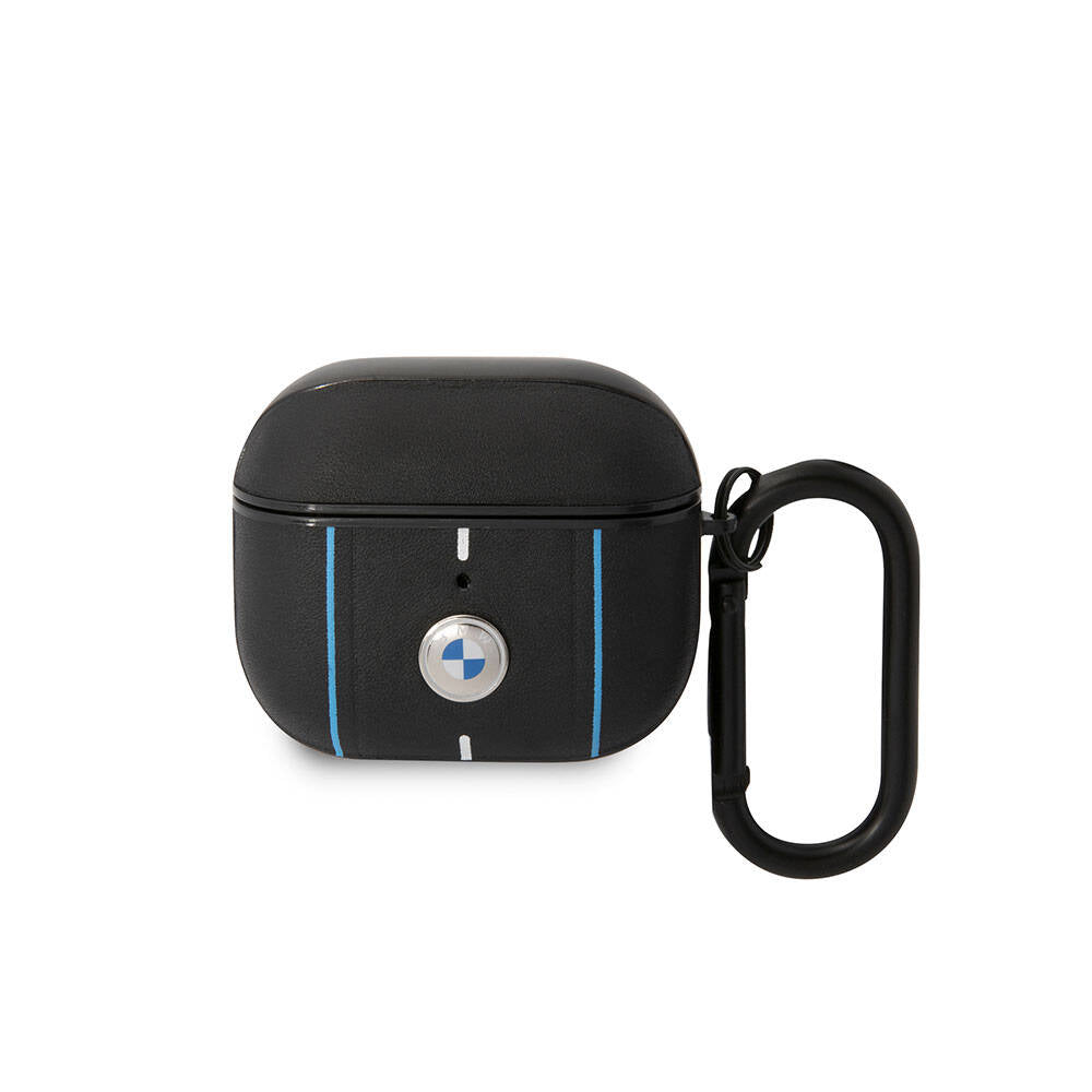 Airpods 3.Nesil Kılıf BMW Orijinal Lisanslı PU Deri Mavi Beyaz Çizgili Metal Logolu Kılıf