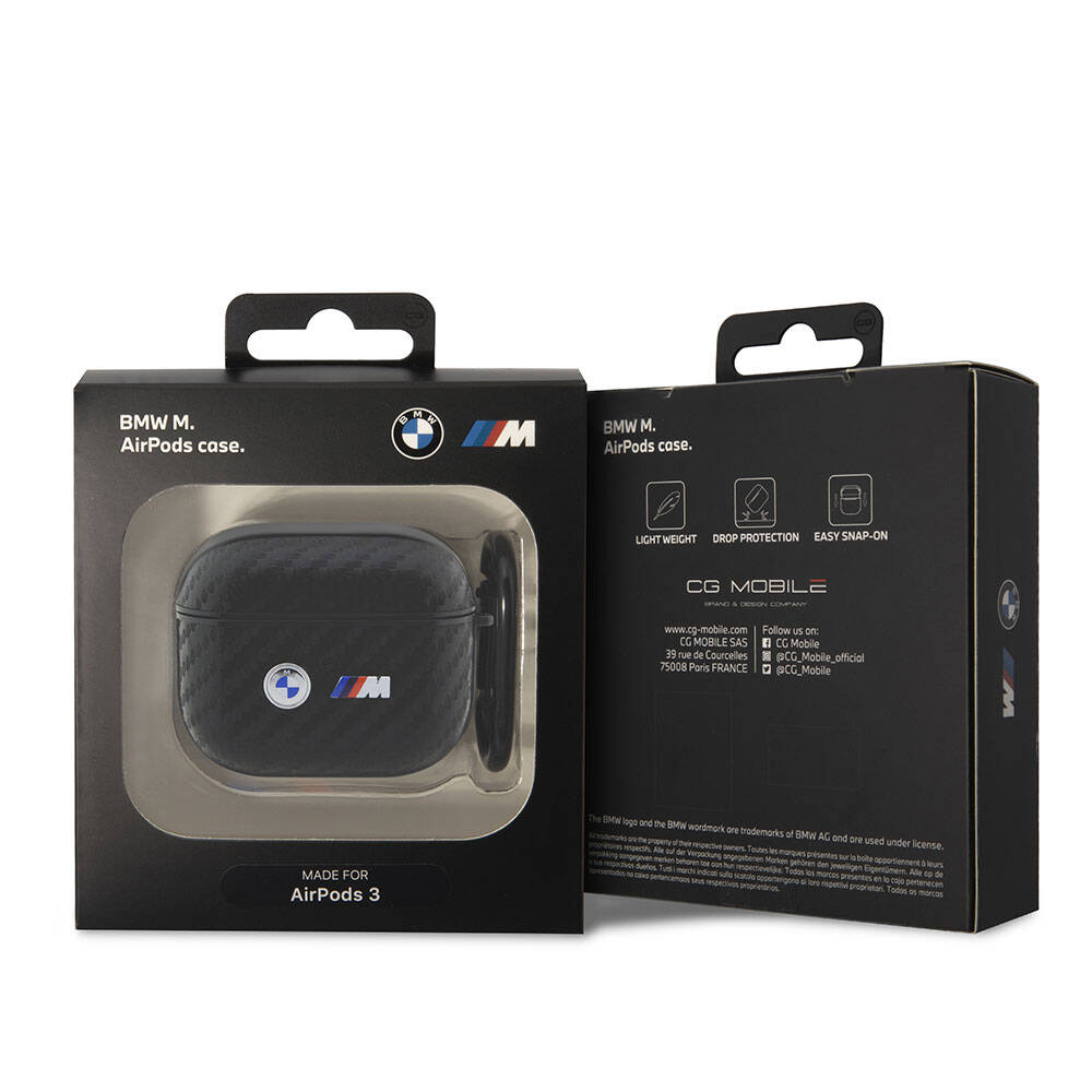 Airpods 3.Nesil Kılıf BMW orijinal Lisanslı PU Karbon Fiber Tasarımlı Çift Metal Logolu Kılıf
