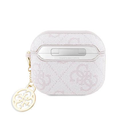 Airpods 3.Nesil Kılıf Guess Orijinal Lisanslı 4G Desenli Metal Script Logolu 4G Charm PU Deri Kılıf