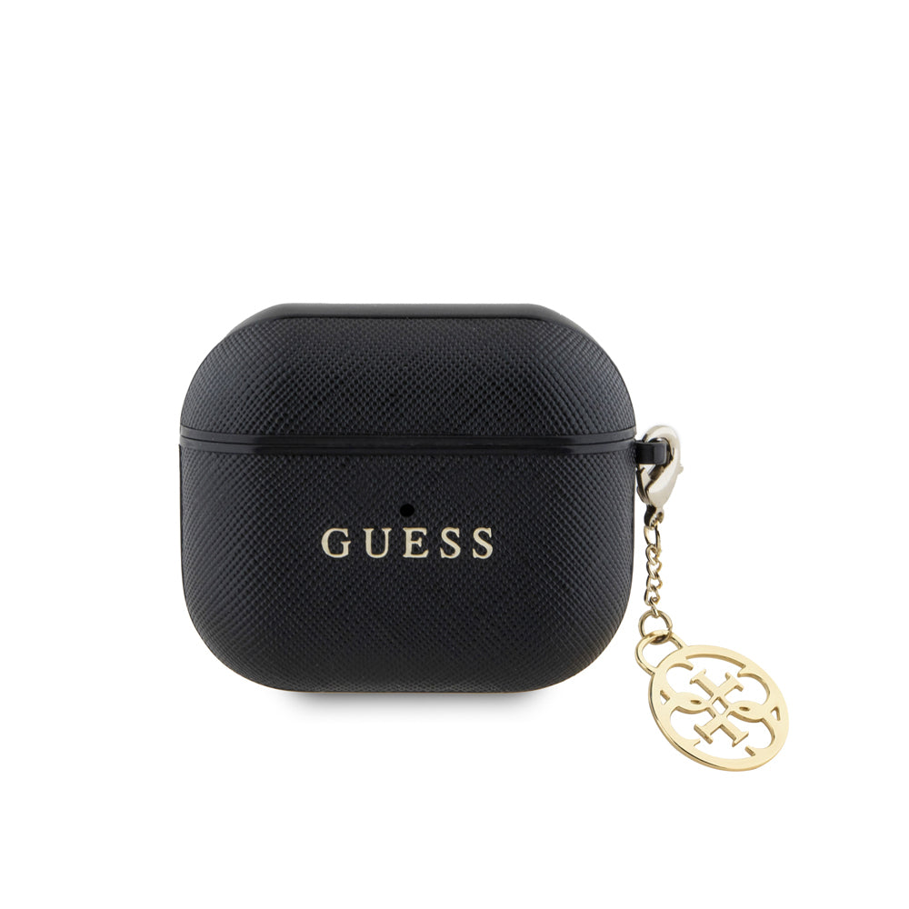Airpods 3.Nesil Kılıf Guess Orijinal Lisanslı Dokulu 4G Yuvarlak Charm Saffiano Kılıf