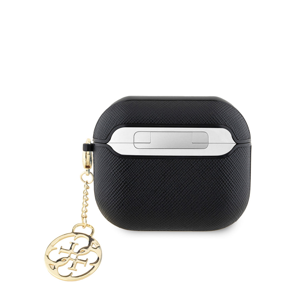 Airpods 3.Nesil Kılıf Guess Orijinal Lisanslı Dokulu 4G Yuvarlak Charm Saffiano Kılıf