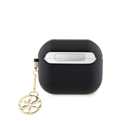 Airpods 3.Nesil Kılıf Guess Orijinal Lisanslı Dokulu 4G Yuvarlak Charm Saffiano Kılıf
