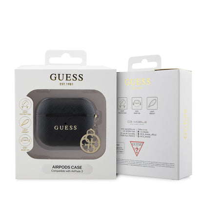 Airpods 3.Nesil Kılıf Guess Orijinal Lisanslı Dokulu 4G Yuvarlak Charm Saffiano Kılıf
