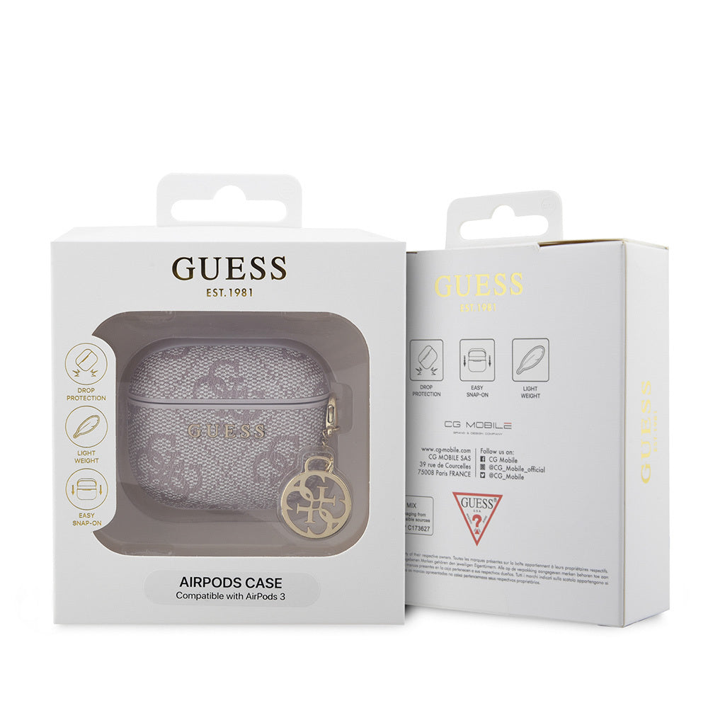 Airpods 3.Nesil Kılıf Guess Orijinal Lisanslı PU Deri 4G Desenli 4G Sade Askılı Kılıf