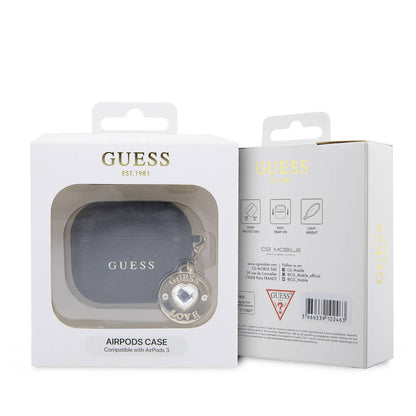 Airpods 3.Nesil Kılıf Guess Orijinal Lisanslı PU Deri Mavi Beyaz Çizgili Metal Logolu Kılıf