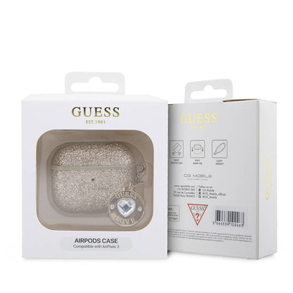 Airpods 3.Nesil Kılıf Guess Orijinal Lisanslı PU Deri Mavi Beyaz Çizgili Metal Logolu Kılıf