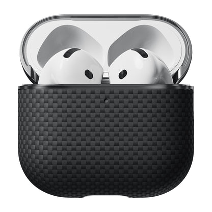 Airpods 4 Kılıf 1500D Aramid Fiber Pitaka Ultra-Slim Classic Serisi Black-Grey Twill Kılıf
